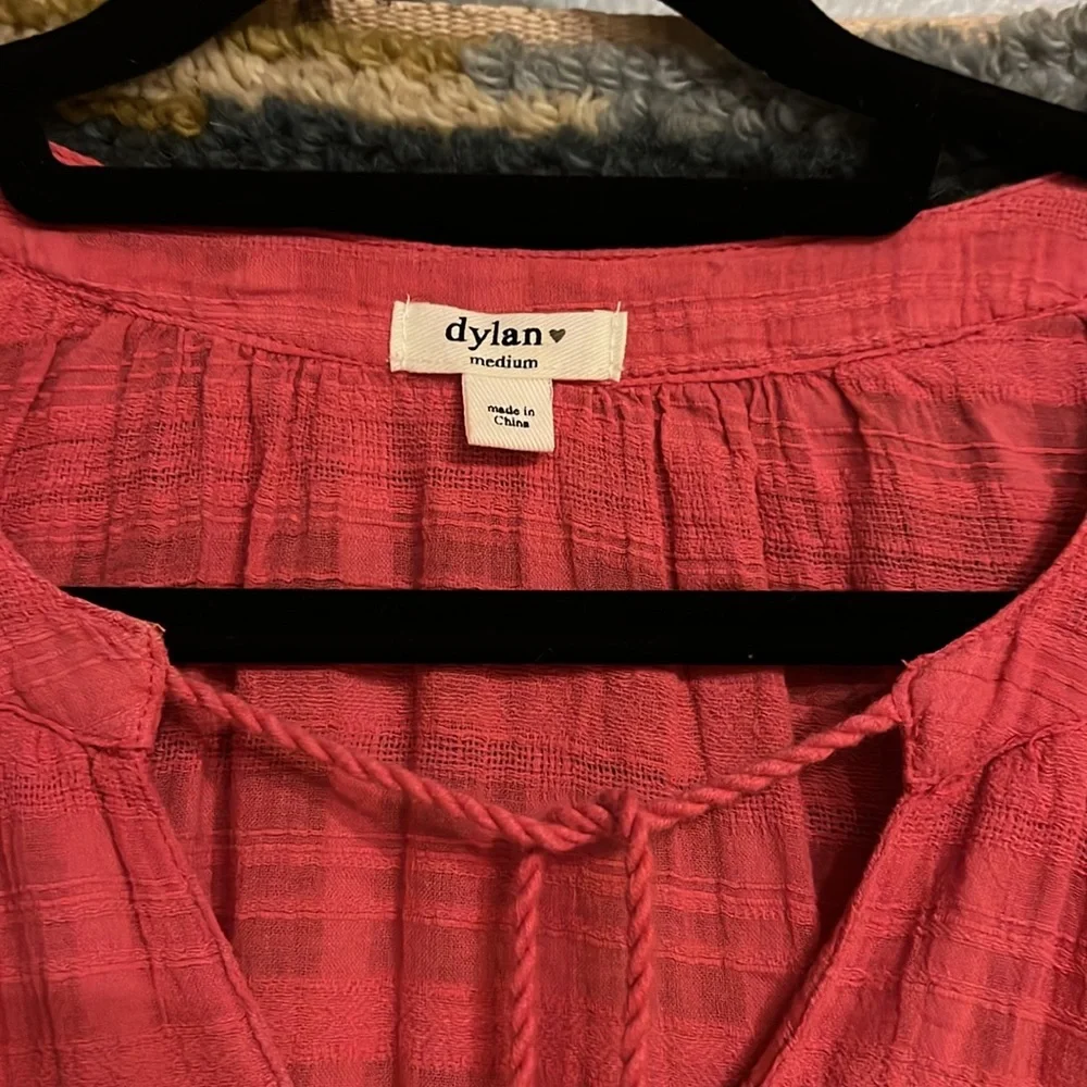 DYLAN Tala Embroidered Tunic Blouse Woven Textured Geometric Nomad Red Size M - Picture 4 of 11